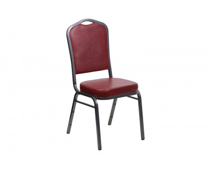 BLNK™ HERCULES Series Vinyl Crown Back Stacking Banquet Chair with Silver Vein Frame - Burgundy