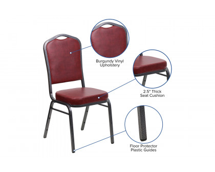 BLNK™ HERCULES Series Vinyl Crown Back Stacking Banquet Chair with Silver Vein Frame - Burgundy