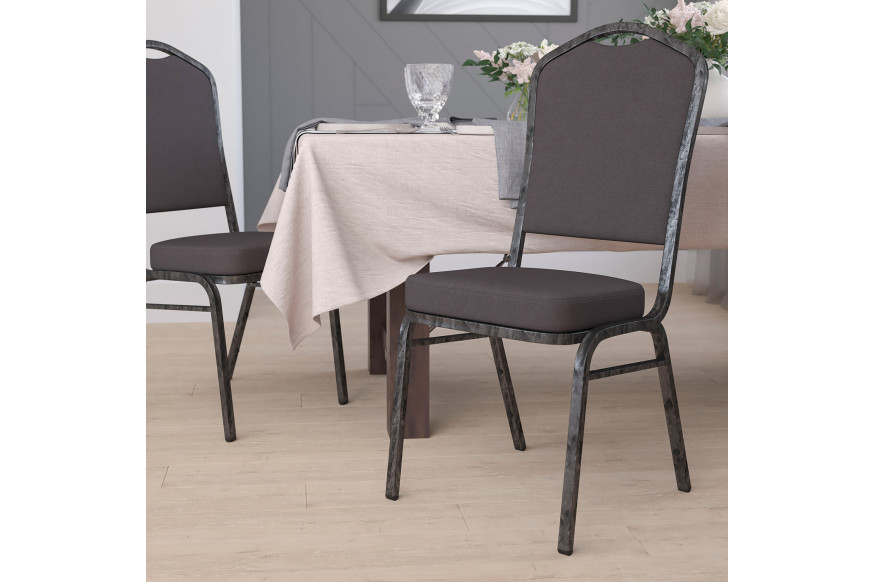 BLNK™ HERCULES Series Fabric Crown Back Stacking Banquet Chair with Silver Vein Frame - Gray