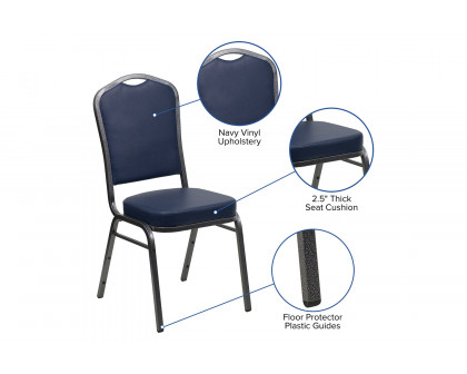 BLNK HERCULES Series Vinyl Crown Back Stacking Banquet Chair with Silver Vein Frame - Navy