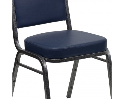 BLNK HERCULES Series Vinyl Crown Back Stacking Banquet Chair with Silver Vein Frame - Navy