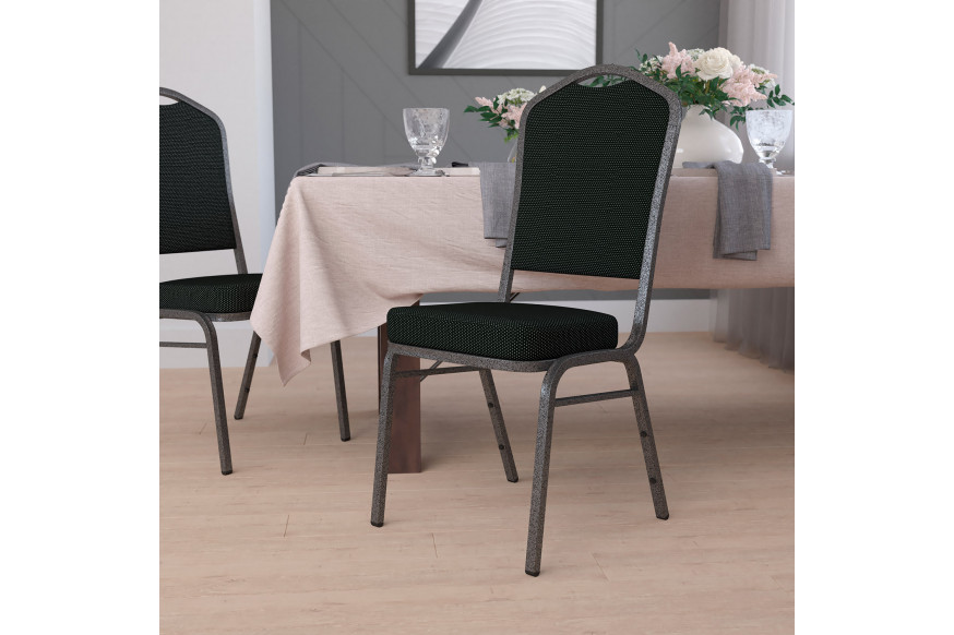 BLNK™ HERCULES Series Fabric Crown Back Stacking Banquet Chair with Silver Vein Frame - Black Dot Patterned