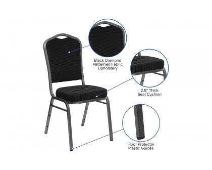 BLNK™ HERCULES Series Fabric Crown Back Stacking Banquet Chair with Silver Vein Frame - Black Dot Patterned