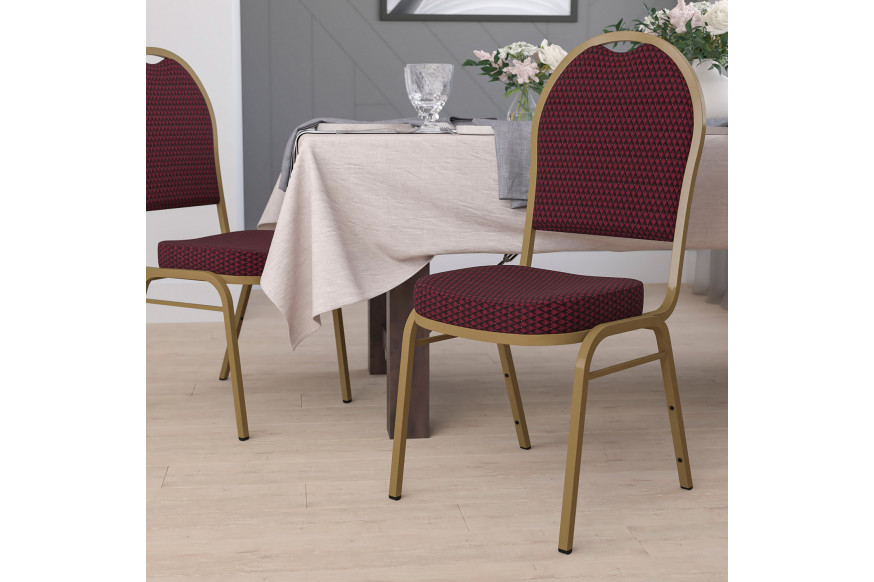 BLNK™ HERCULES Series Fabric Dome Back Stacking Banquet Chair with Gold Frame - Burgundy Patterned