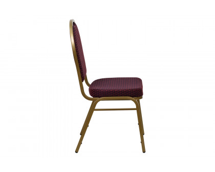 BLNK™ HERCULES Series Fabric Dome Back Stacking Banquet Chair with Gold Frame - Burgundy Patterned