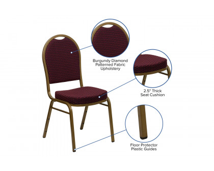 BLNK™ HERCULES Series Fabric Dome Back Stacking Banquet Chair with Gold Frame - Burgundy Patterned