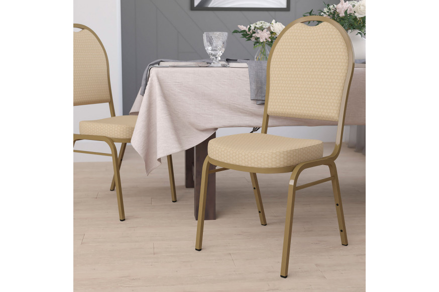 BLNK™ HERCULES Series Fabric Dome Back Stacking Banquet Chair with Gold Frame - Beige Patterned