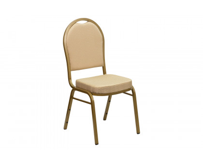 BLNK™ HERCULES Series Fabric Dome Back Stacking Banquet Chair with Gold Frame - Beige Patterned