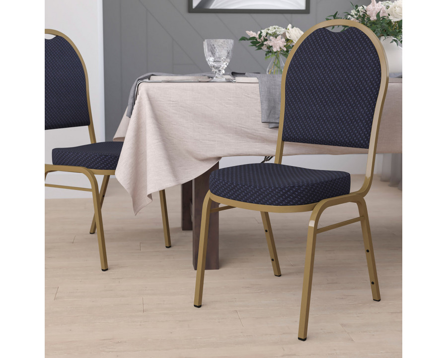 BLNK HERCULES Series Fabric Dome Back Stacking Banquet Chair with Gold Frame - Navy Patterned