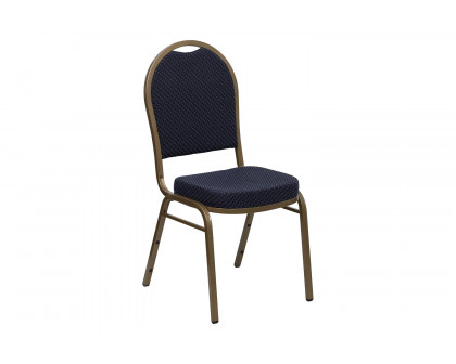 BLNK™ HERCULES Series Fabric Dome Back Stacking Banquet Chair with Gold Frame - Navy Patterned