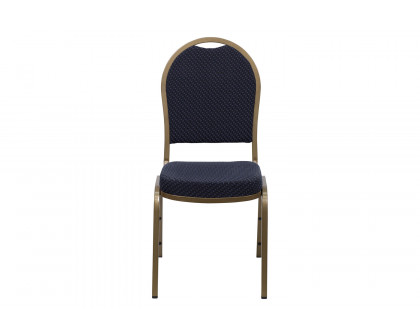 BLNK™ HERCULES Series Fabric Dome Back Stacking Banquet Chair with Gold Frame - Navy Patterned