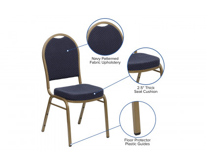 BLNK™ HERCULES Series Fabric Dome Back Stacking Banquet Chair with Gold Frame - Navy Patterned