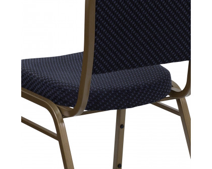 BLNK™ HERCULES Series Fabric Dome Back Stacking Banquet Chair with Gold Frame - Navy Patterned