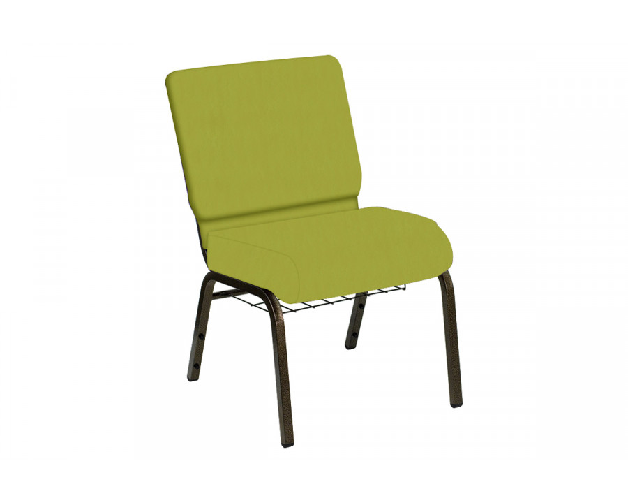 BLNK HERCULES Series Church Chair in E-Z Wallaby Vinyl with Gold Vein Frame - Lime, 21"W, with Book Rack