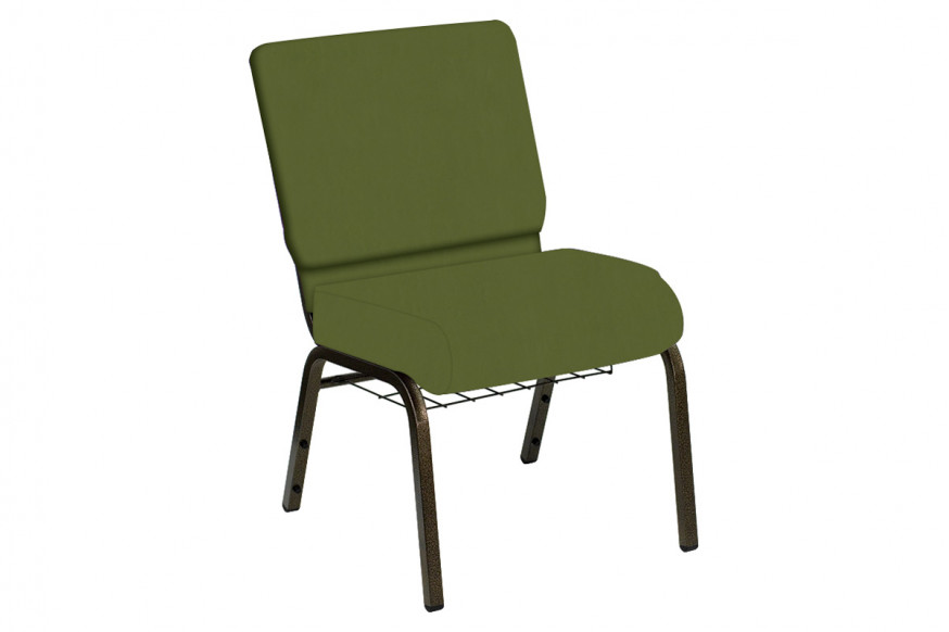 BLNK™ HERCULES Series Church Chair in E-Z Wallaby Vinyl with Gold Vein Frame - Olive, 21"W, with Book Rack