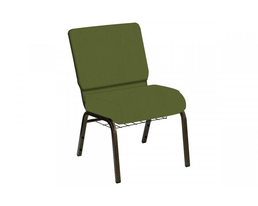 BLNK HERCULES Series Church Chair in E-Z Wallaby Vinyl with Gold Vein Frame - Olive, 21"W, with Book Rack