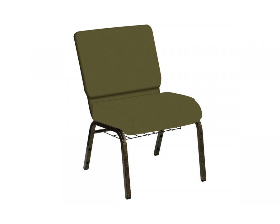 BLNK HERCULES Series Church Chair in E-Z Wallaby Vinyl with Gold Vein Frame - Moss, 21"W, with Book Rack