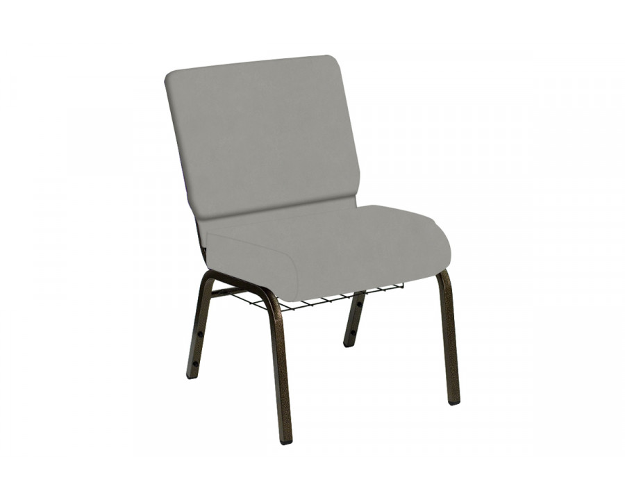 BLNK HERCULES Series Church Chair in E-Z Wallaby Vinyl with Gold Vein Frame - Gray, 21"W, with Book Rack