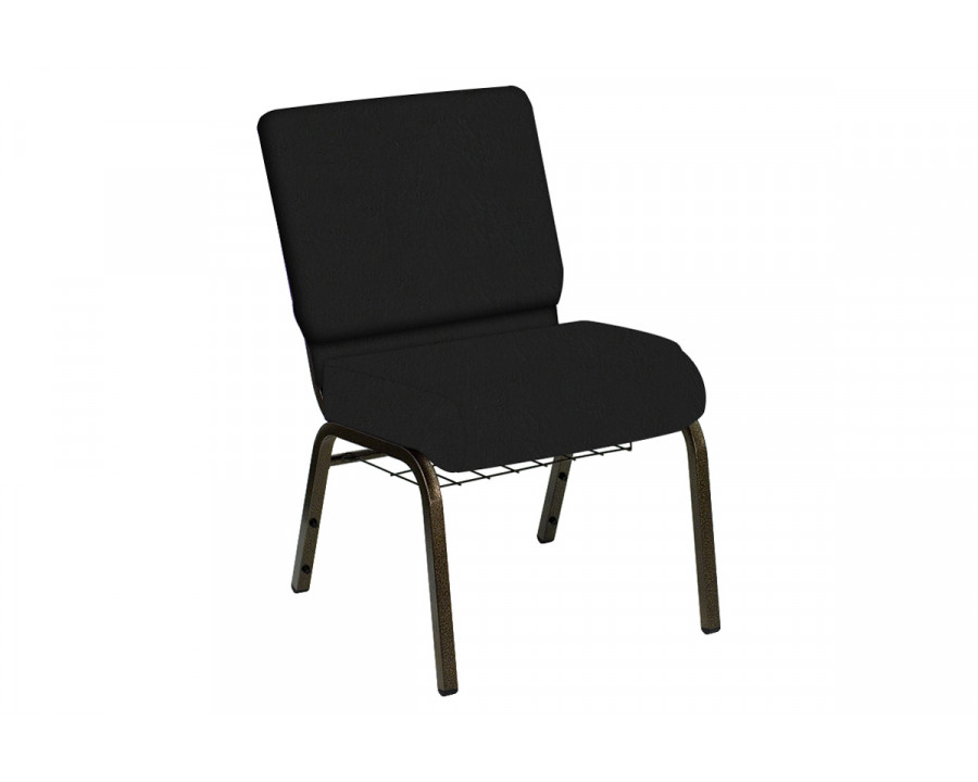 BLNK HERCULES Series Church Chair in E-Z Oxen Vinyl with Gold Vein Frame - Black, 21"W, with Book Rack