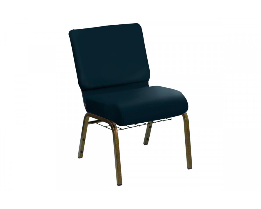 BLNK HERCULES Series Style 2 Church Chair in E-Z Sierra Vinyl with Gold Vein Frame - Royal, 21"W, with Book Rack