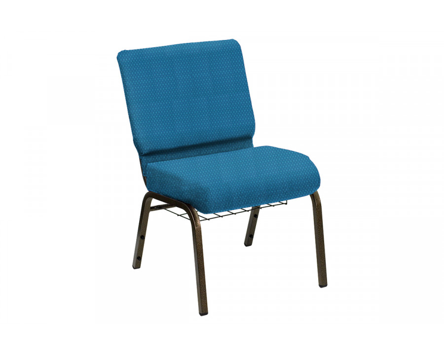 BLNK HERCULES Series Church Chair in Bedford with Gold Vein Frame - Aquatic, 21"W, with Book Rack