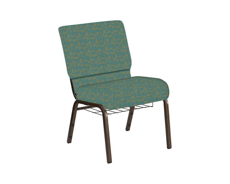 BLNK Church Chair in Circuit with Gold Vein Frame - Turquoise, 21"W, with Book Rack