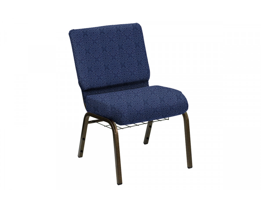 BLNK HERCULES Series Church Chair in Faith with Gold Vein Frame - Blue, 21"W, with Book Rack