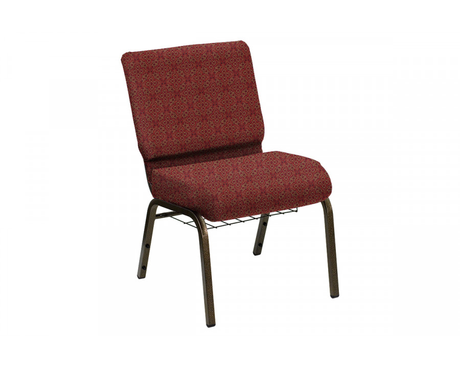 BLNK HERCULES Series Church Chair in Faith with Gold Vein Frame - Cranberry, 21"W, with Book Rack