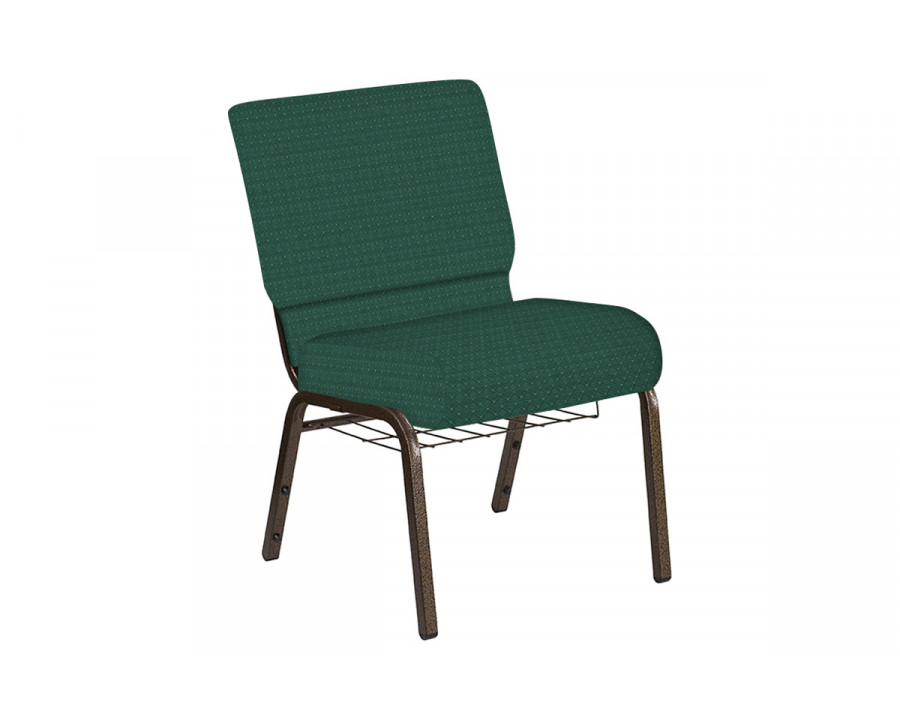 BLNK Church Chair in Jewel with Gold Vein Frame - Emerald, 21"W, with Book Rack