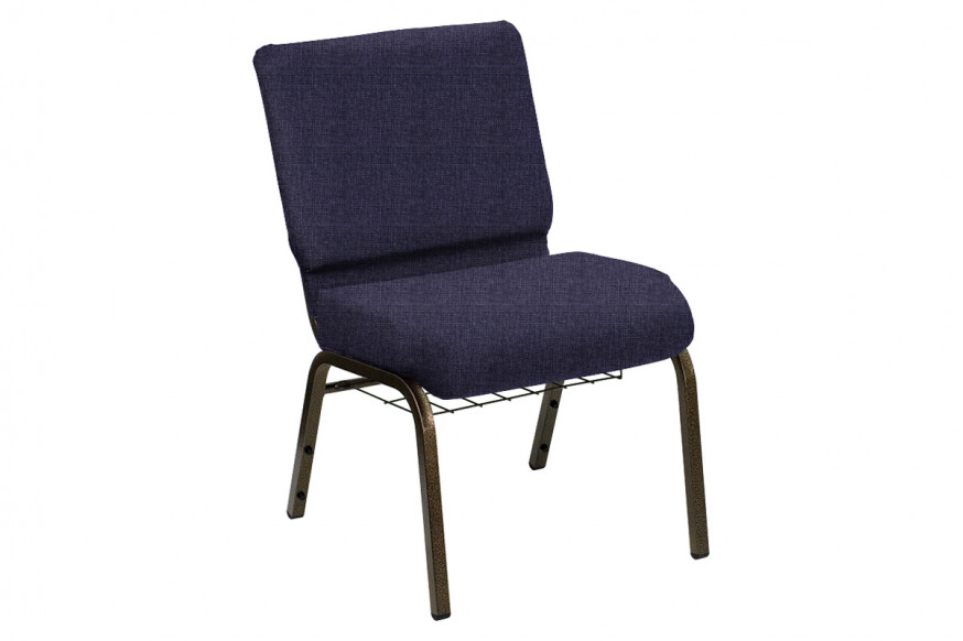 BLNK™ HERCULES Series Church Chair in Sherpa with Gold Vein Frame - Keydet Blue, 21"W, with Book Rack