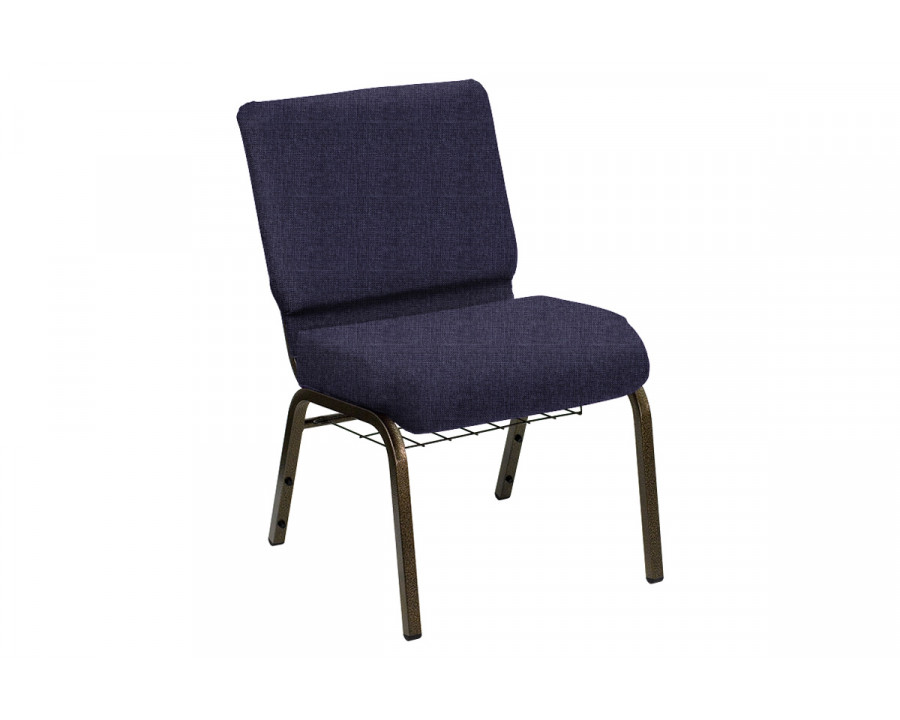 BLNK HERCULES Series Church Chair in Sherpa with Gold Vein Frame - Keydet Blue, 21"W, with Book Rack