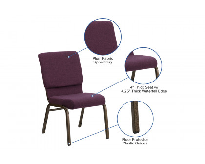 BLNK™ HERCULES Series Fabric Stacking Church Chair with Gold Vein Frame - Plum