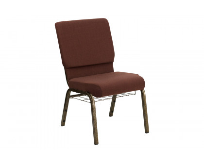 BLNK™ HERCULES Series Fabric Church Chair with Cup Book Rack and Gold Vein Frame - Brown