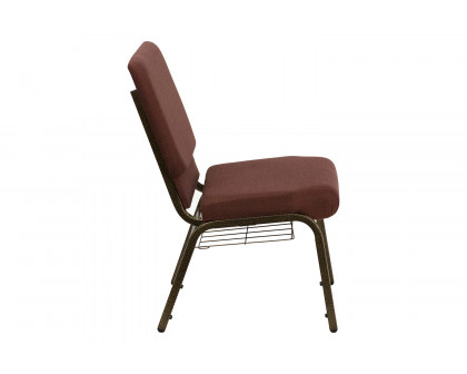 BLNK™ HERCULES Series Fabric Church Chair with Cup Book Rack and Gold Vein Frame - Brown