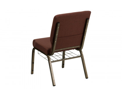 BLNK™ HERCULES Series Fabric Church Chair with Cup Book Rack and Gold Vein Frame - Brown