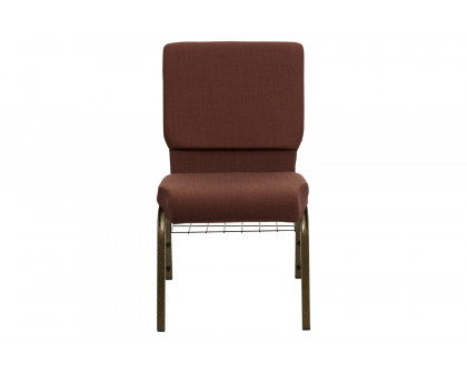 BLNK™ HERCULES Series Fabric Church Chair with Cup Book Rack and Gold Vein Frame - Brown