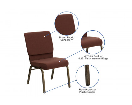 BLNK™ HERCULES Series Fabric Stacking Church Chair with Gold Vein Frame - Brown