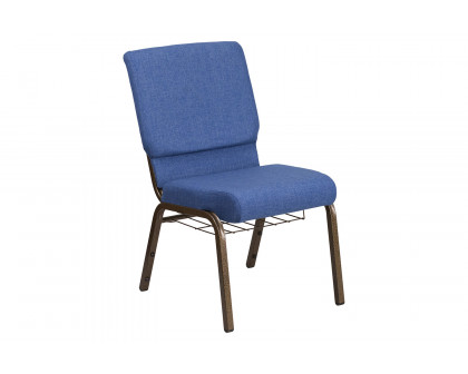 BLNK™ HERCULES Series Fabric Church Chair with Cup Book Rack and Gold Vein Frame - Blue