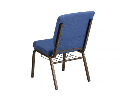 BLNK™ HERCULES Series Fabric Church Chair with Cup Book Rack and Gold Vein Frame - Blue