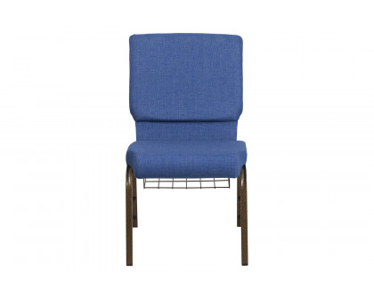 BLNK™ HERCULES Series Fabric Church Chair with Cup Book Rack and Gold Vein Frame - Blue