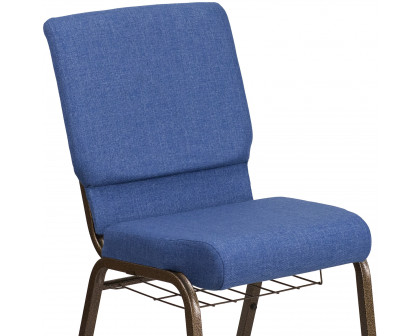 BLNK™ HERCULES Series Fabric Church Chair with Cup Book Rack and Gold Vein Frame - Blue