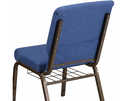 BLNK™ HERCULES Series Fabric Church Chair with Cup Book Rack and Gold Vein Frame - Blue