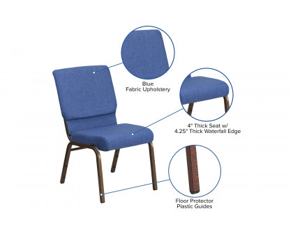 BLNK™ HERCULES Series Fabric Stacking Church Chair with Gold Vein Frame - Blue