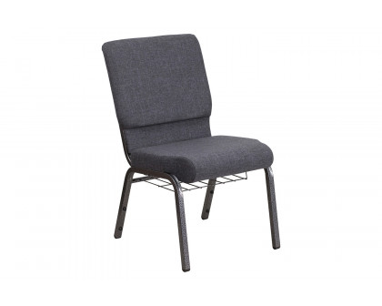 BLNK™ HERCULES Series Fabric Church Chair with Book Rack and Silver Vein Frame - Dark Gray