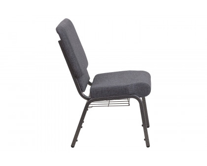 BLNK™ HERCULES Series Fabric Church Chair with Book Rack and Silver Vein Frame - Dark Gray