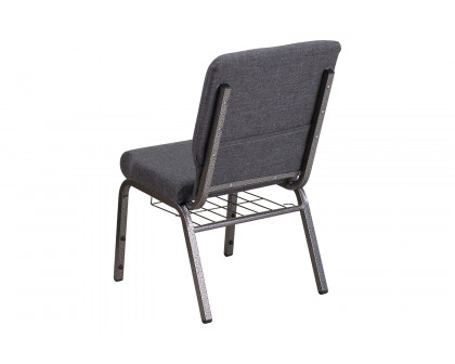 BLNK™ HERCULES Series Fabric Church Chair with Book Rack and Silver Vein Frame - Dark Gray