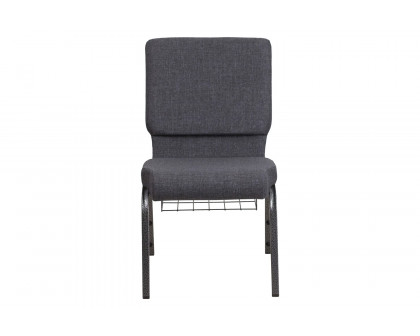 BLNK™ HERCULES Series Fabric Church Chair with Book Rack and Silver Vein Frame - Dark Gray