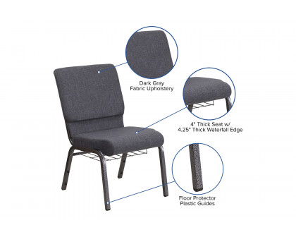 BLNK™ HERCULES Series Fabric Church Chair with Book Rack and Silver Vein Frame - Dark Gray