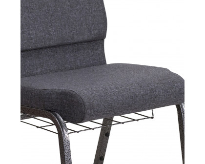 BLNK™ HERCULES Series Fabric Church Chair with Book Rack and Silver Vein Frame - Dark Gray