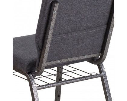 BLNK™ HERCULES Series Fabric Church Chair with Book Rack and Silver Vein Frame - Dark Gray